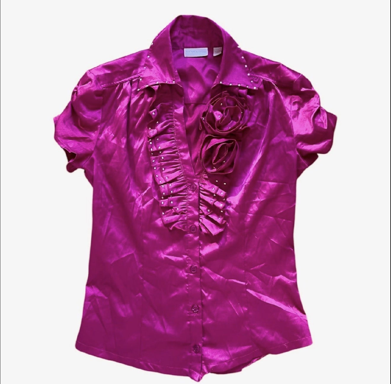 New York & Company Rosette Button Down With Rhinestones (XS)