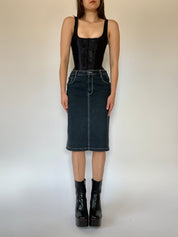 Vintage Denim Midi Skirt - Large