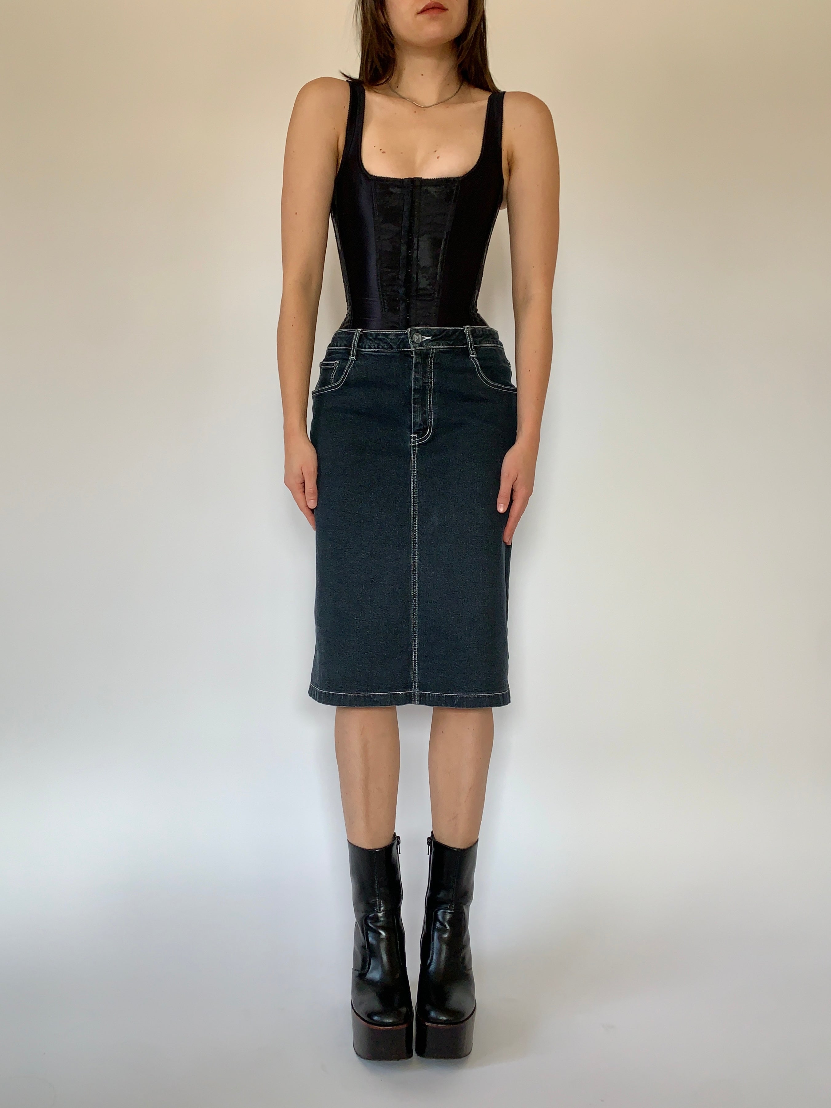 Vintage Denim Midi Skirt - Large