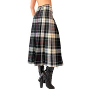 Vintage Wool Plaid Midi Skirt (XS)