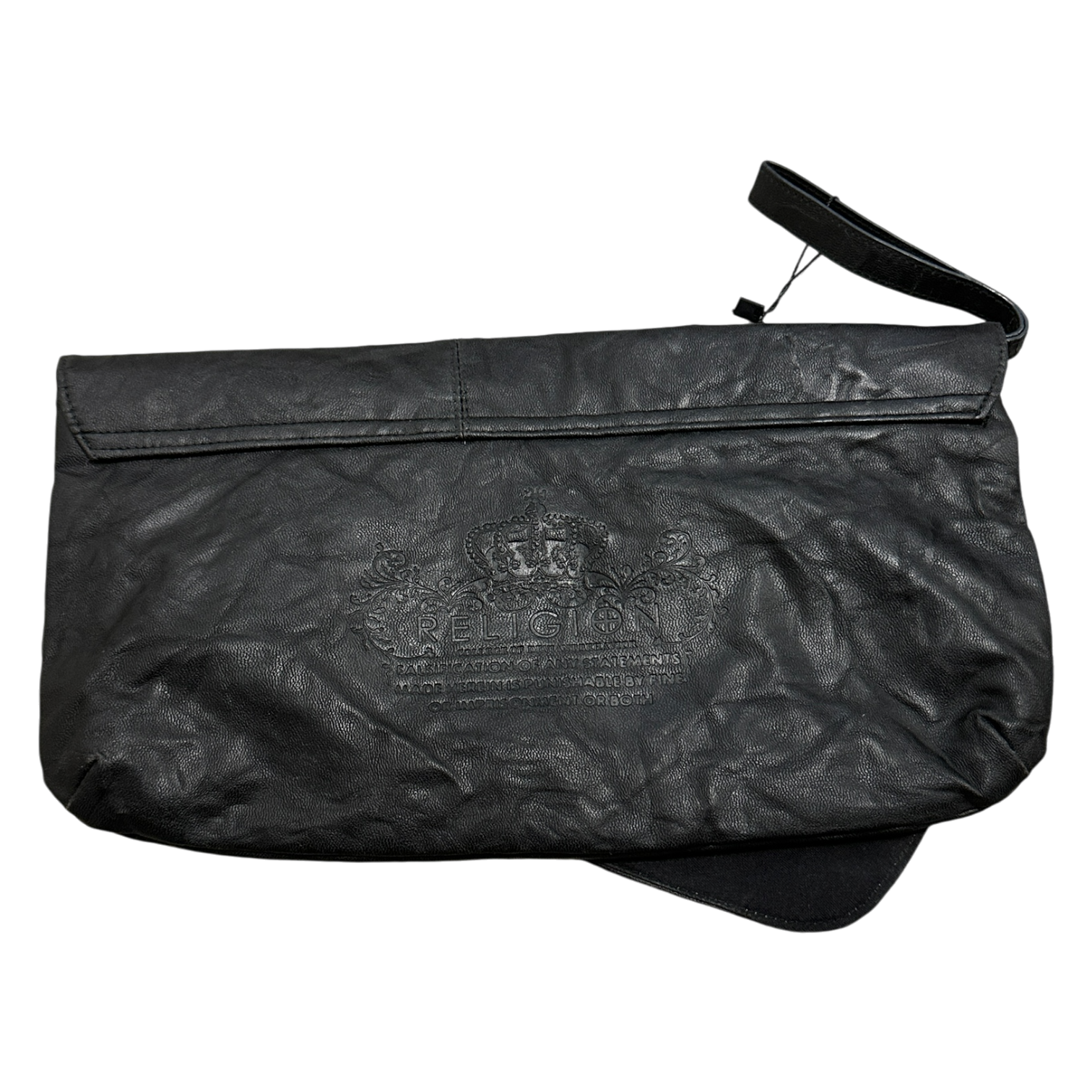 Vintage 2010s 2000s Religion Embossed Skull Leather Clutch Bag