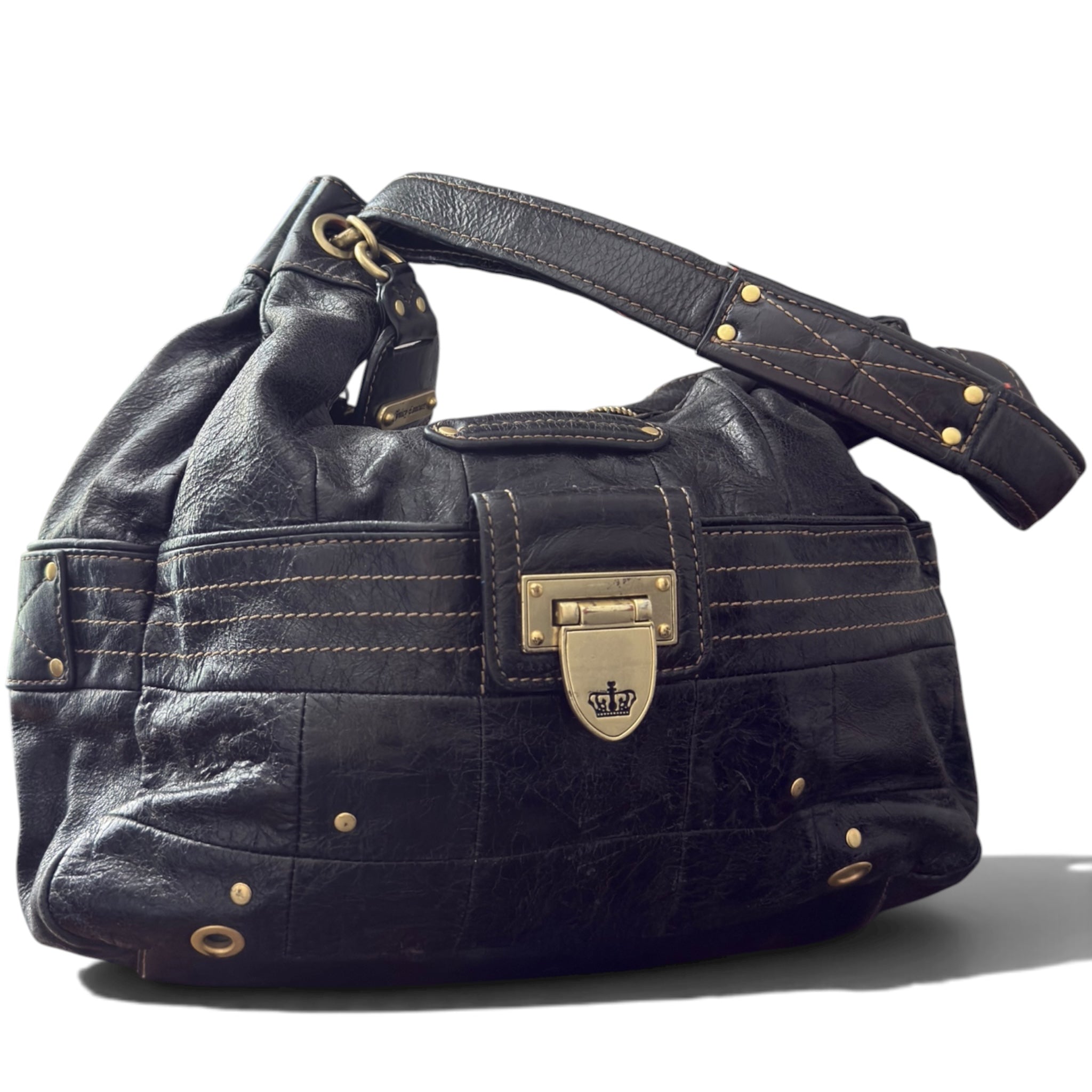 Vintage black cowhide leather Juicy Couture shoulder bag 08’