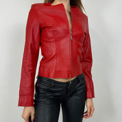 Vintage Red Fitted Leather Jacket (XS)