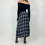 Vintage Navy Plaid Maxi Skirt (S)