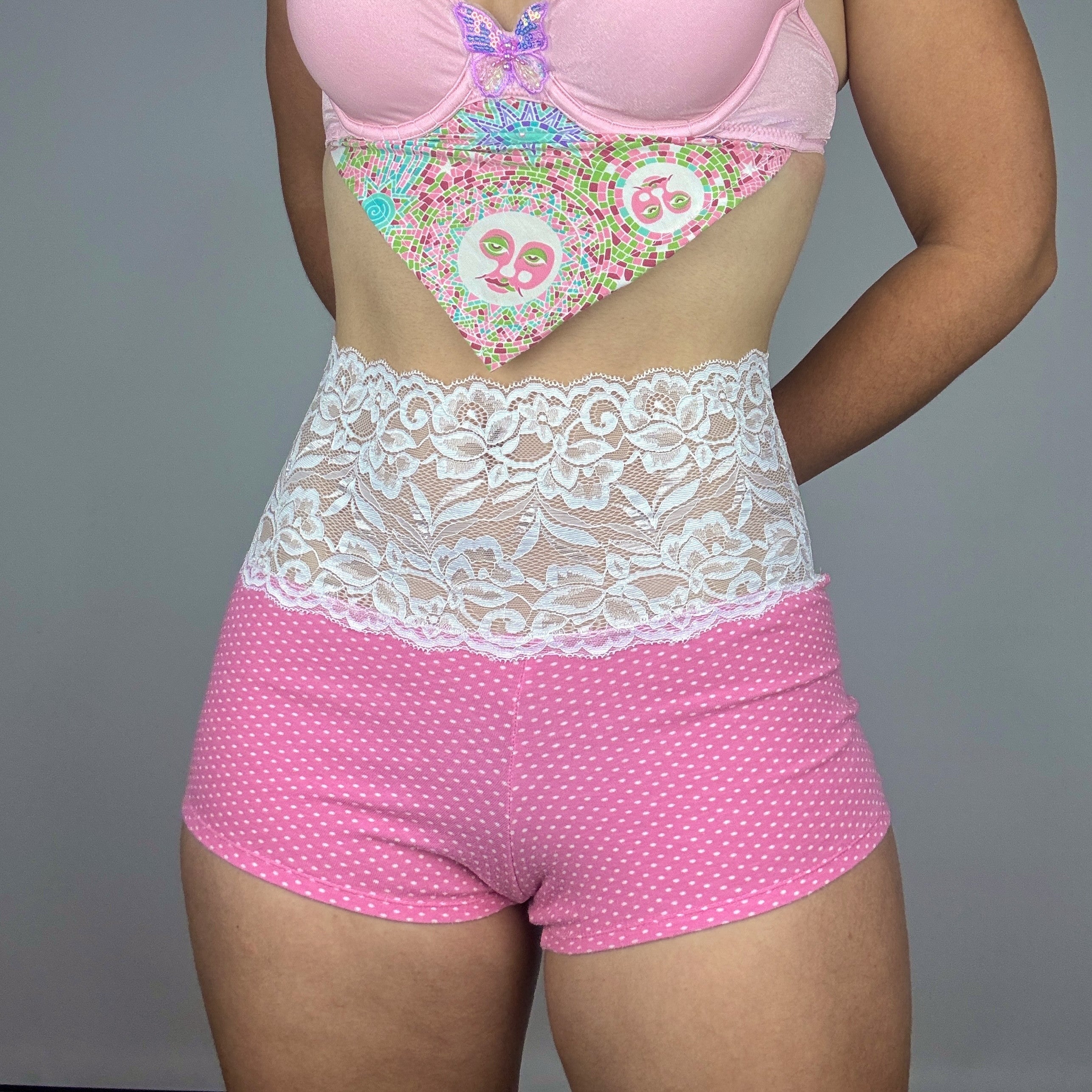 Polka Dot Fold-Over Mini Shorts (S)