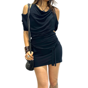 Black Subversive Avant Garde Jersey Mini Dress (S)