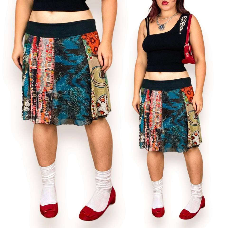 2000s Artsy Mesh Patchwork Skirt (L)