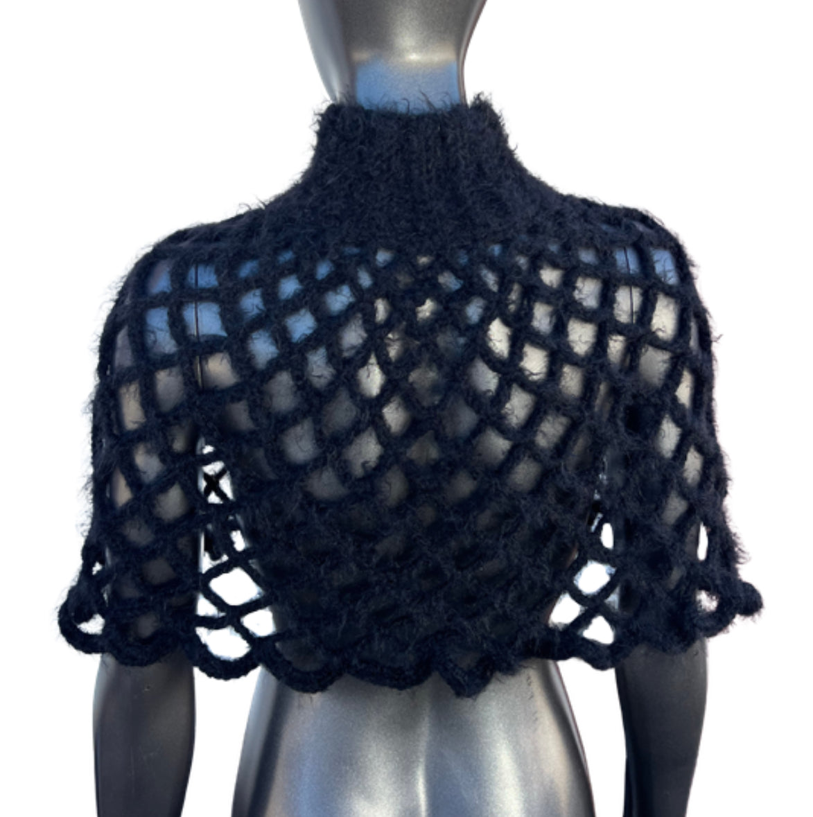 Black Fuzzy Turtleneck Mesh Shawl (S/M)