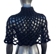 Black Fuzzy Turtleneck Mesh Shawl (S/M)