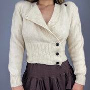 Vintage Asymmetrical Button Up Wool Sweater (S/M)