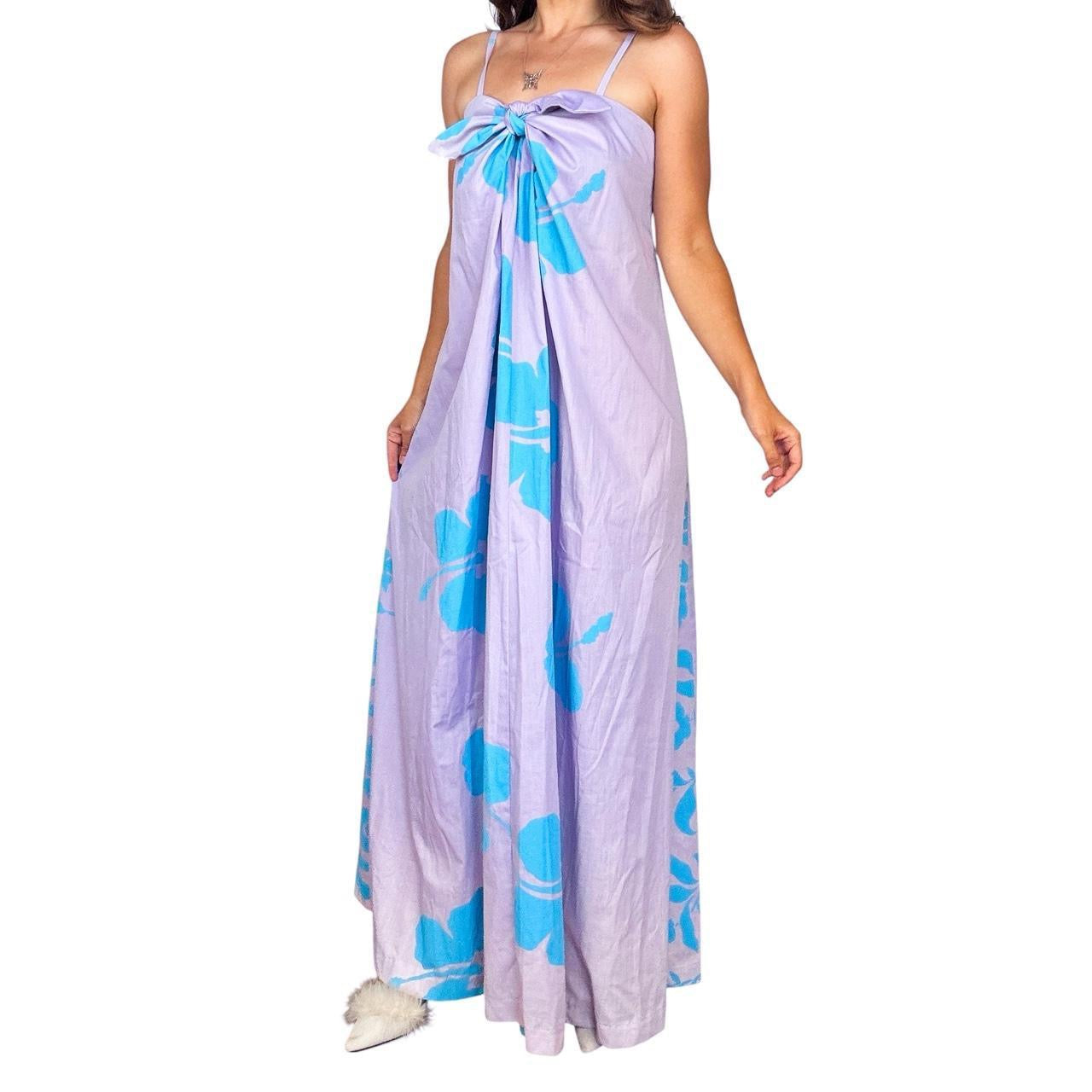 70s Hawaiian Babydoll Maxi Dress (M)