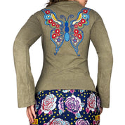 Butterfly & Floral Embroidered Bell Sleeve Top (M)