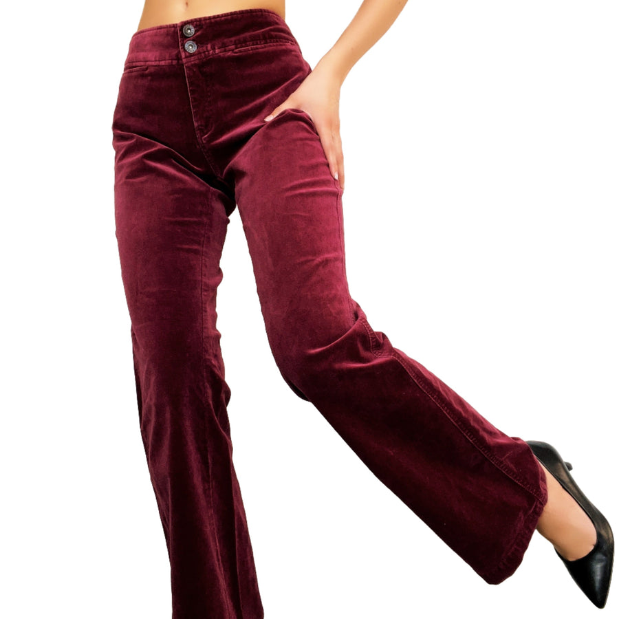 Burgundy Velvet Flare Pants (S/M) — Holy Thrift