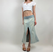 2000s Low Rise Slitted Denim Maxi Skirt (S)