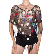 Y2K Beaded Crochet Fringe Poncho (S/M)