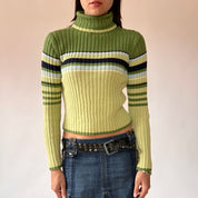 90s Key Lime Striped Turtleneck (S/M)