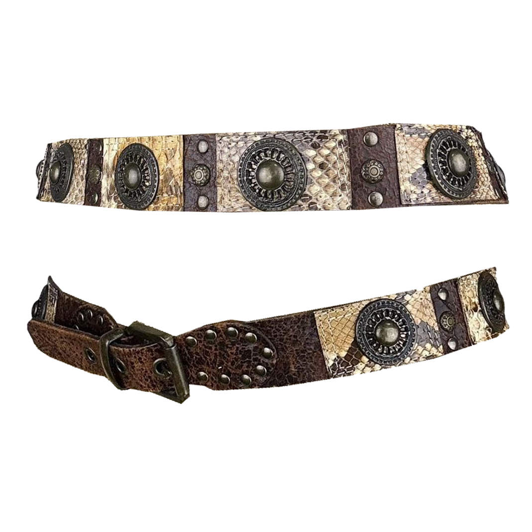 French Vintage Studded Snakeskin Leather Belt