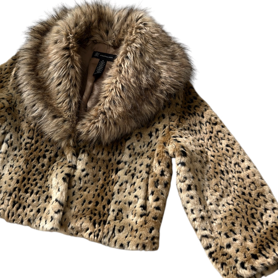 INC leopard faux fur coat (M)