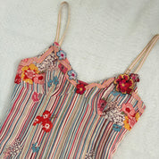 Y2K Silk Striped Floral Dress (M)