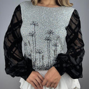 1960s Embellished Wool Balloon Sleeve Blouse (M)