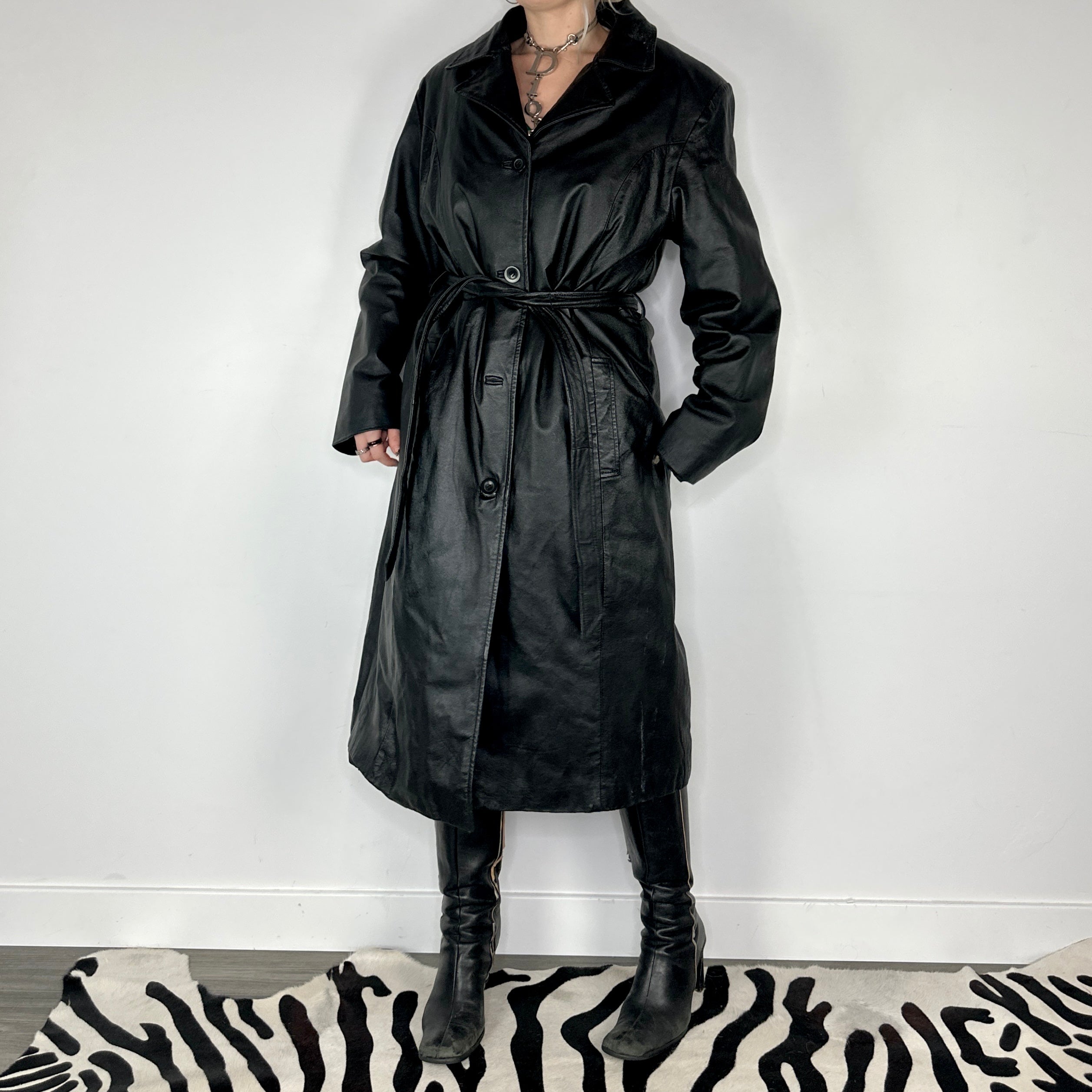 Vintage Leather Trench Coat (L)