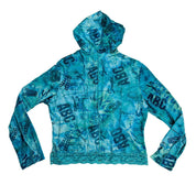 2000s Mixed Media Hooded Zip Up (L)