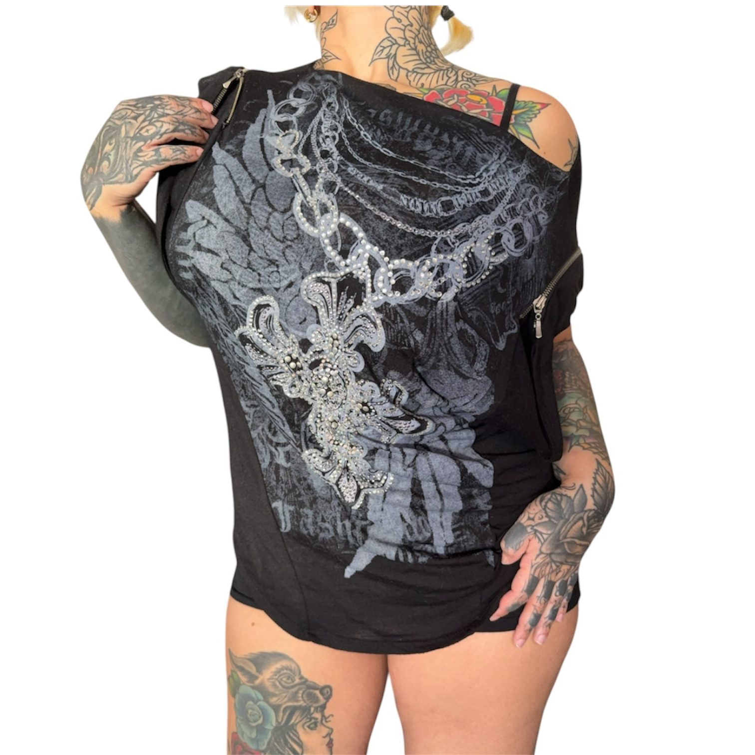 Y2K euro grunge AOP top (m/l)