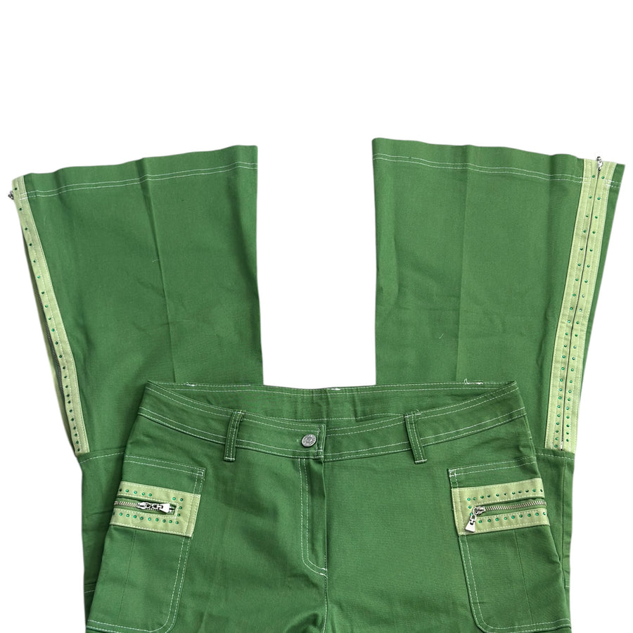 Utility green low rise flare cargo pants (L)