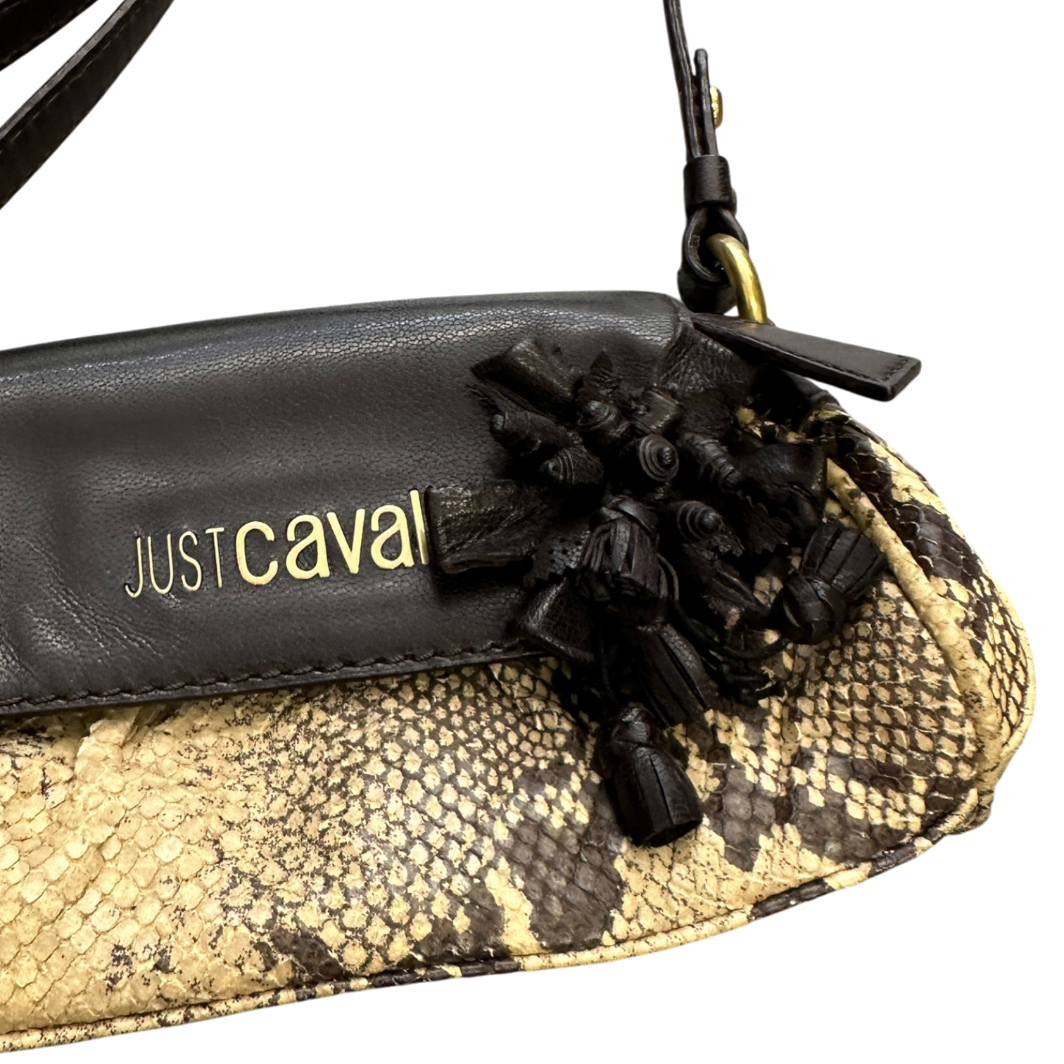 Vintage Just Cavalli Leather Snakeskin Rosette Mini Shoulder Bag