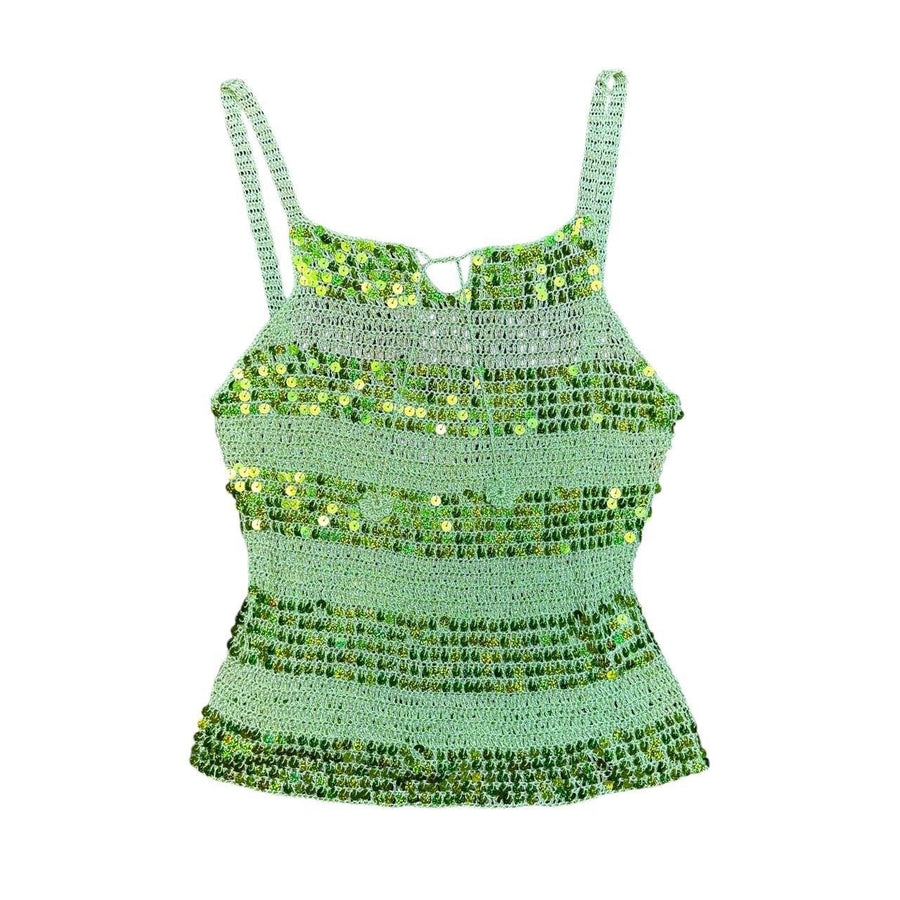 Y2K Sequin & Pearl Embellished Crochet Tank Top (S/M)