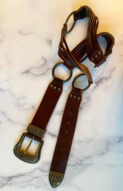 Big bronze buckle leather belt