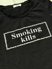 Y2K smoking kills grpahic rhinestone baby tee (M)