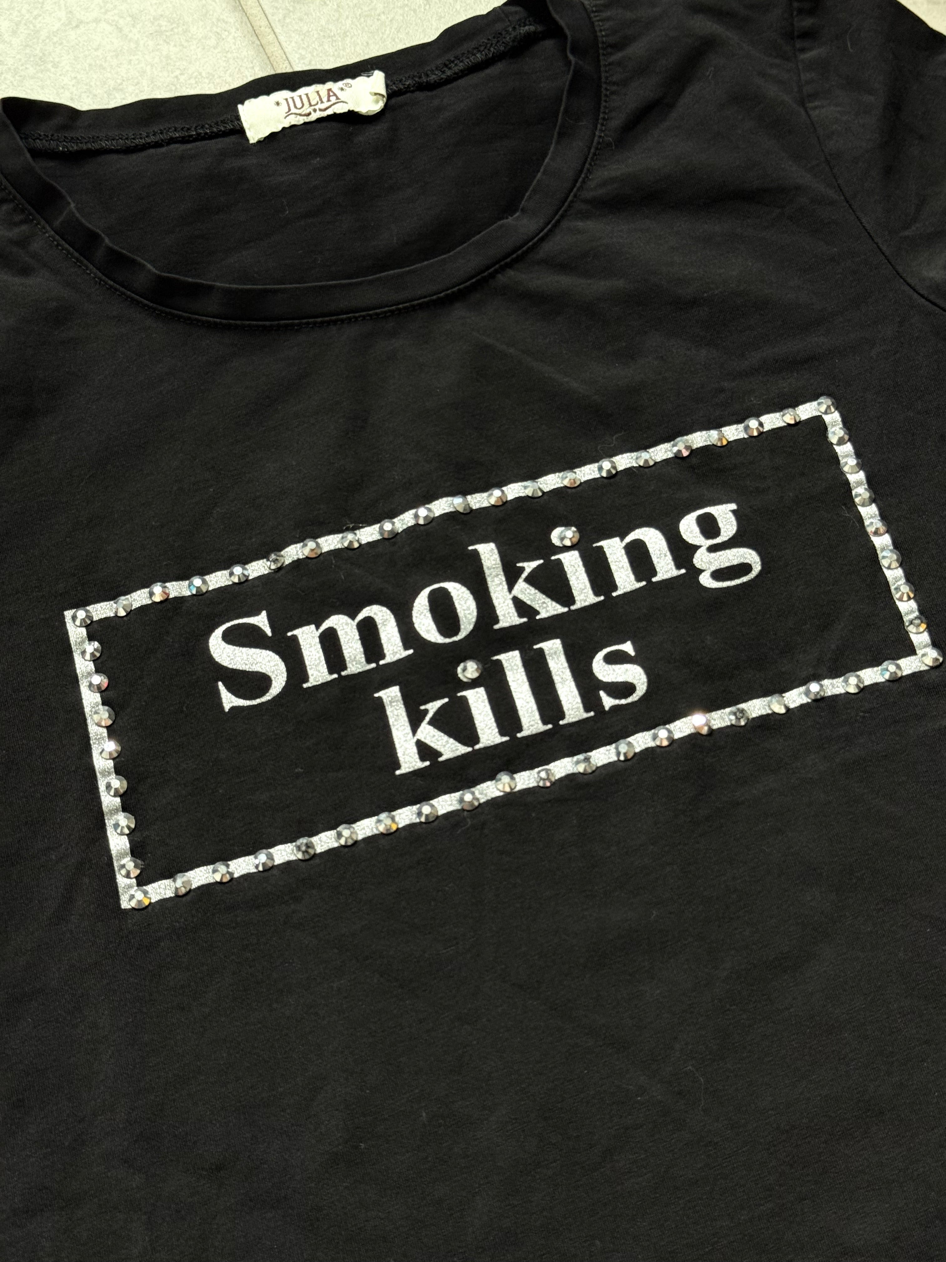 Y2K smoking kills grpahic rhinestone baby tee (M)