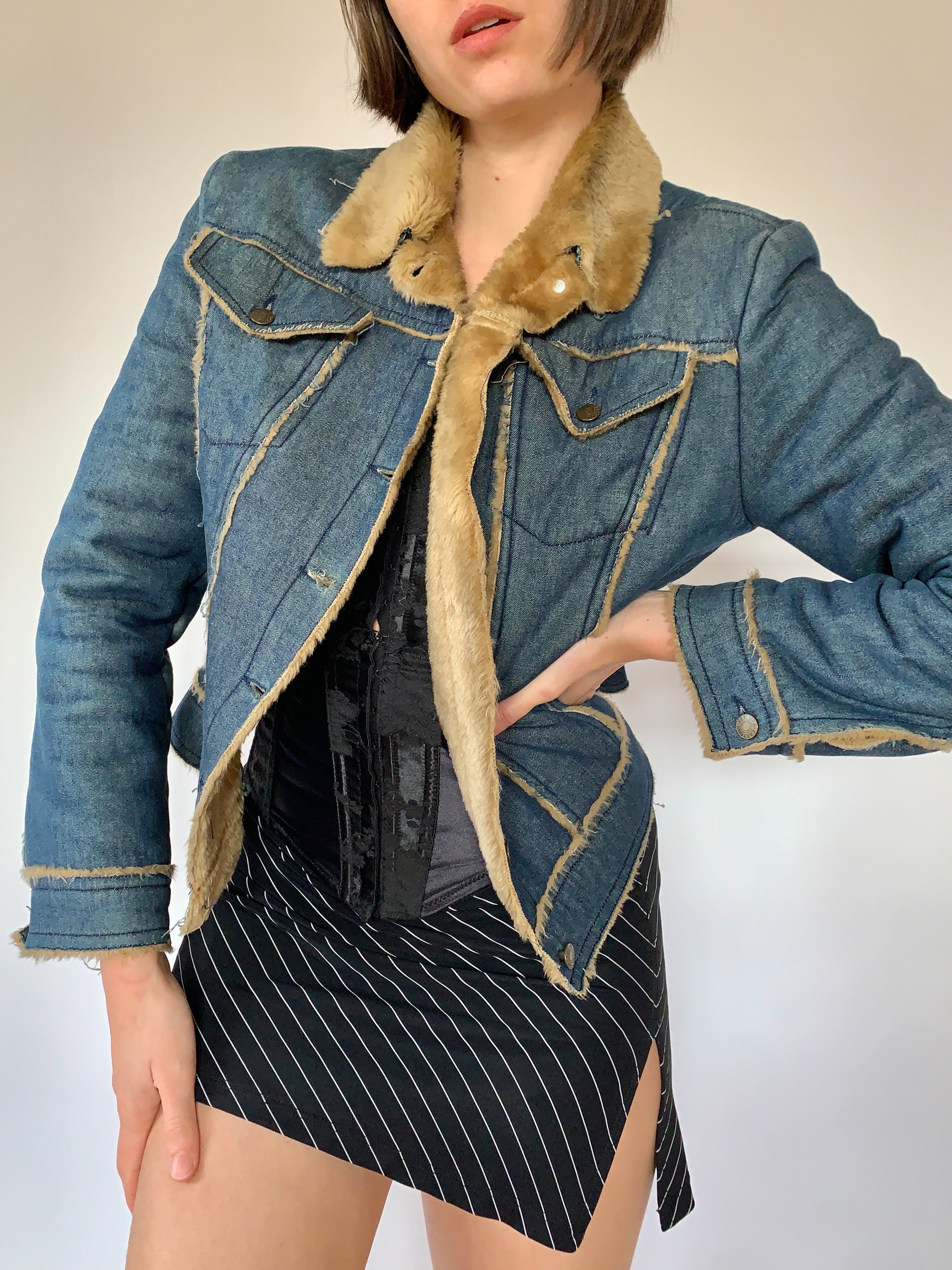 Y2K Denim & Faux Fur Jacket (S/M)