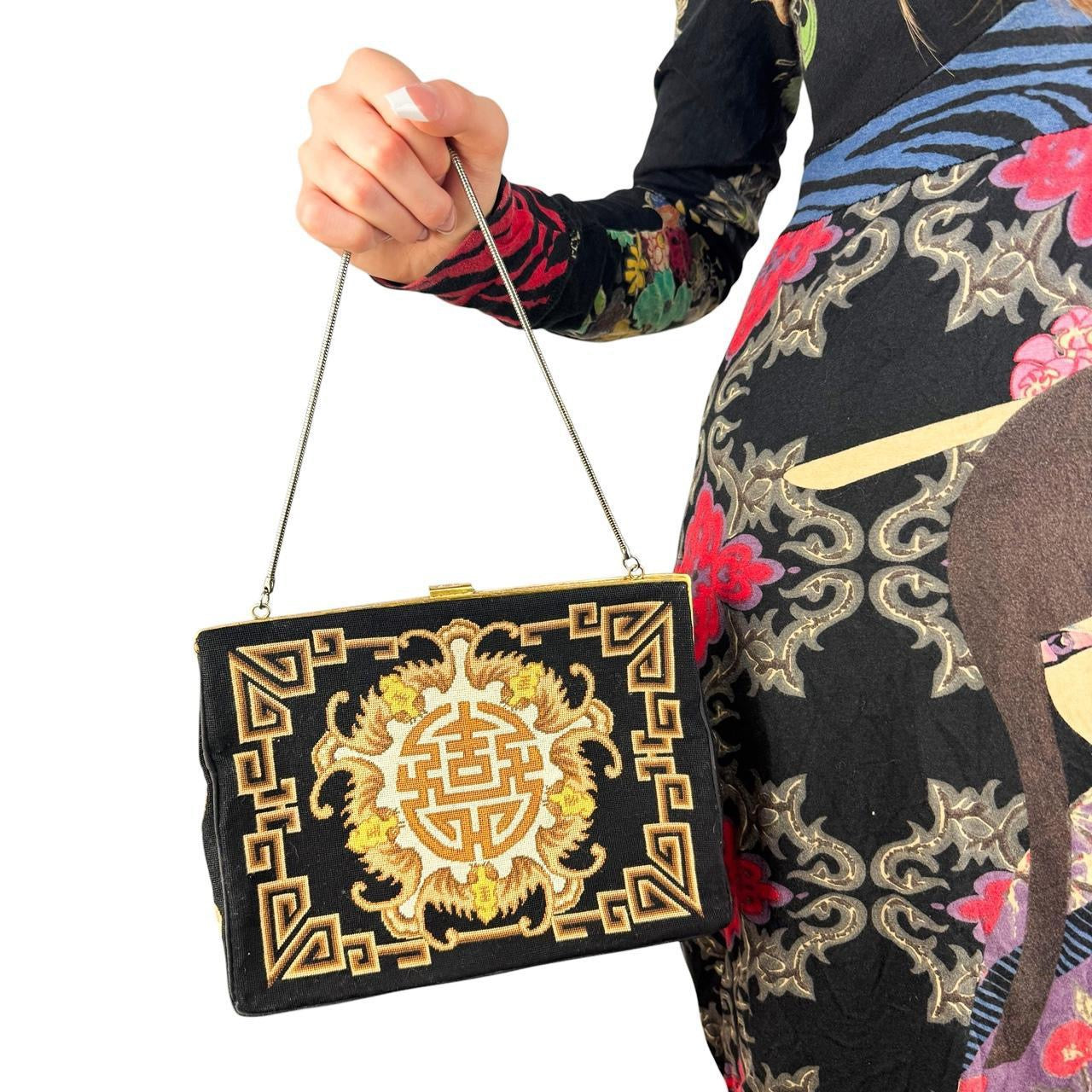 1960s Jade Clasp Tapestry Handbag