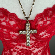 Vintage Chunky Rhinestone Cross Necklace