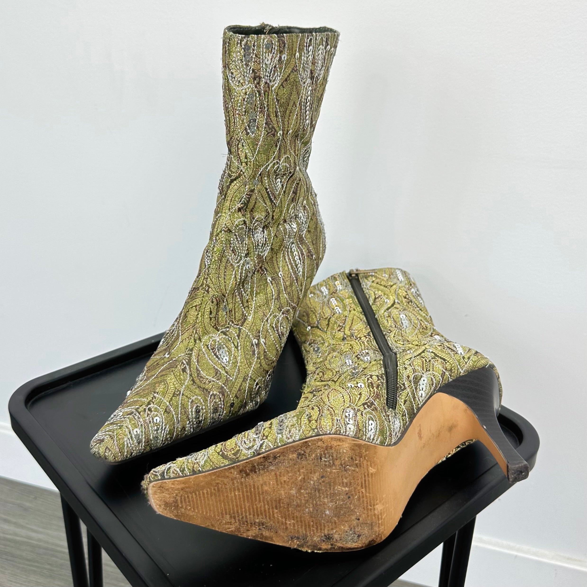 Sage Brocade Pointy Boots (8)