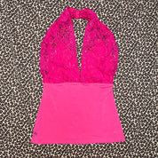 Euro Y2K Pink Lace Detail Halter Top (S)