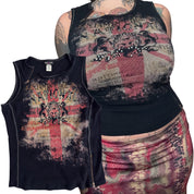 Y2K distressed Union Jack graphic top (S/M)