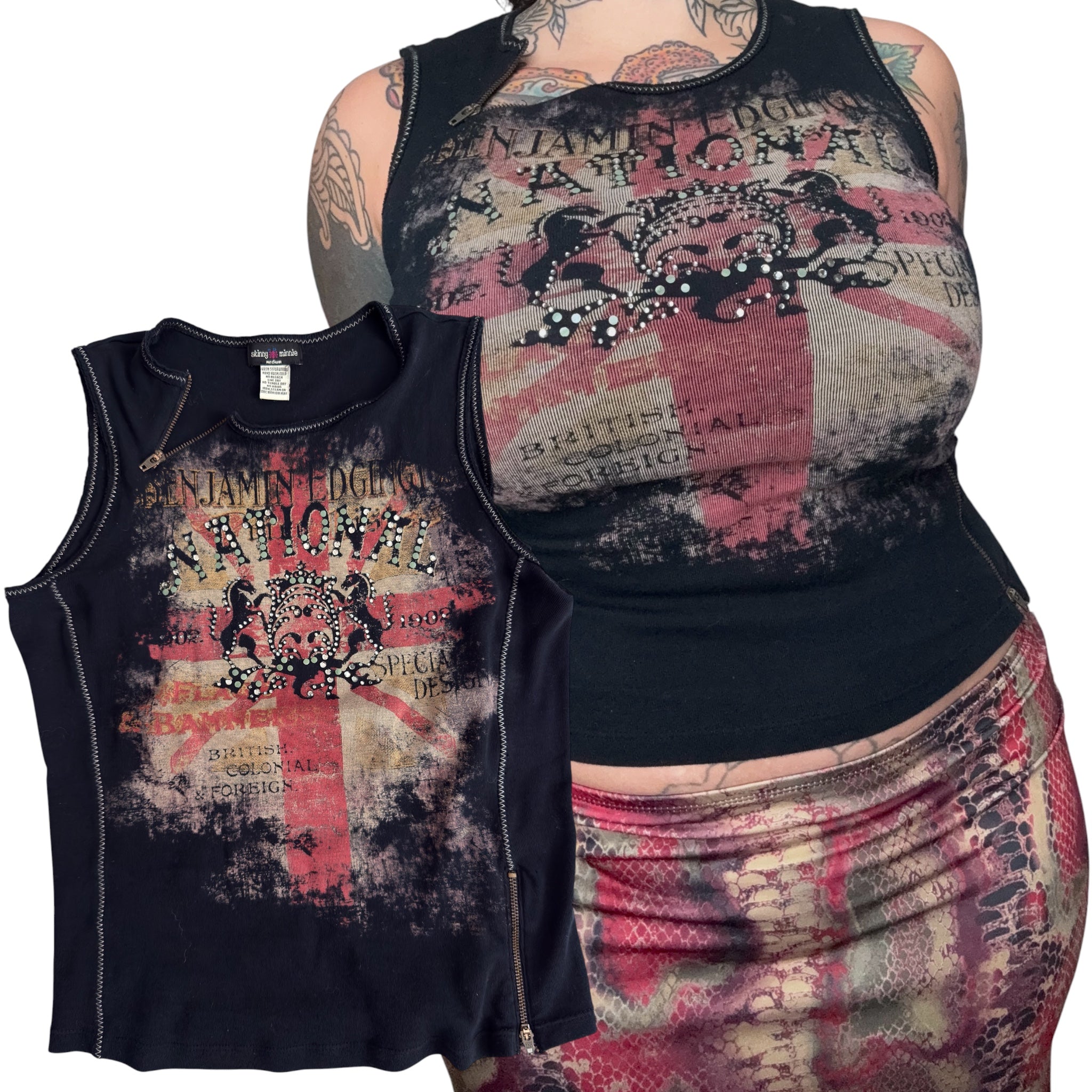 Y2K distressed Union Jack graphic top (S/M)