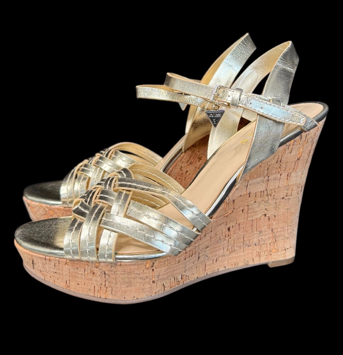 Guess Gold Platform Wedge Sandals (8)