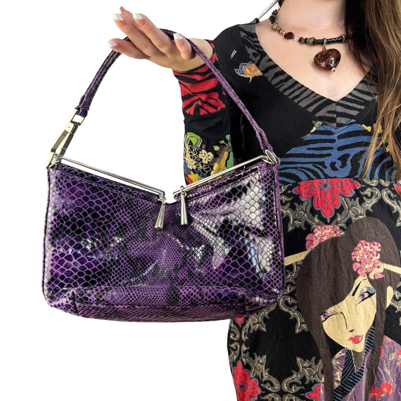 90s Italian Leather Purple Python Bag