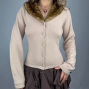 Vintage Faux Fur Collar Cardigan (L)