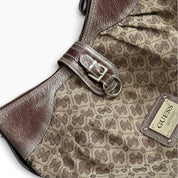 VTG GUESS Brown Tan Monogram Shoulder Bag Studded Faux Croc