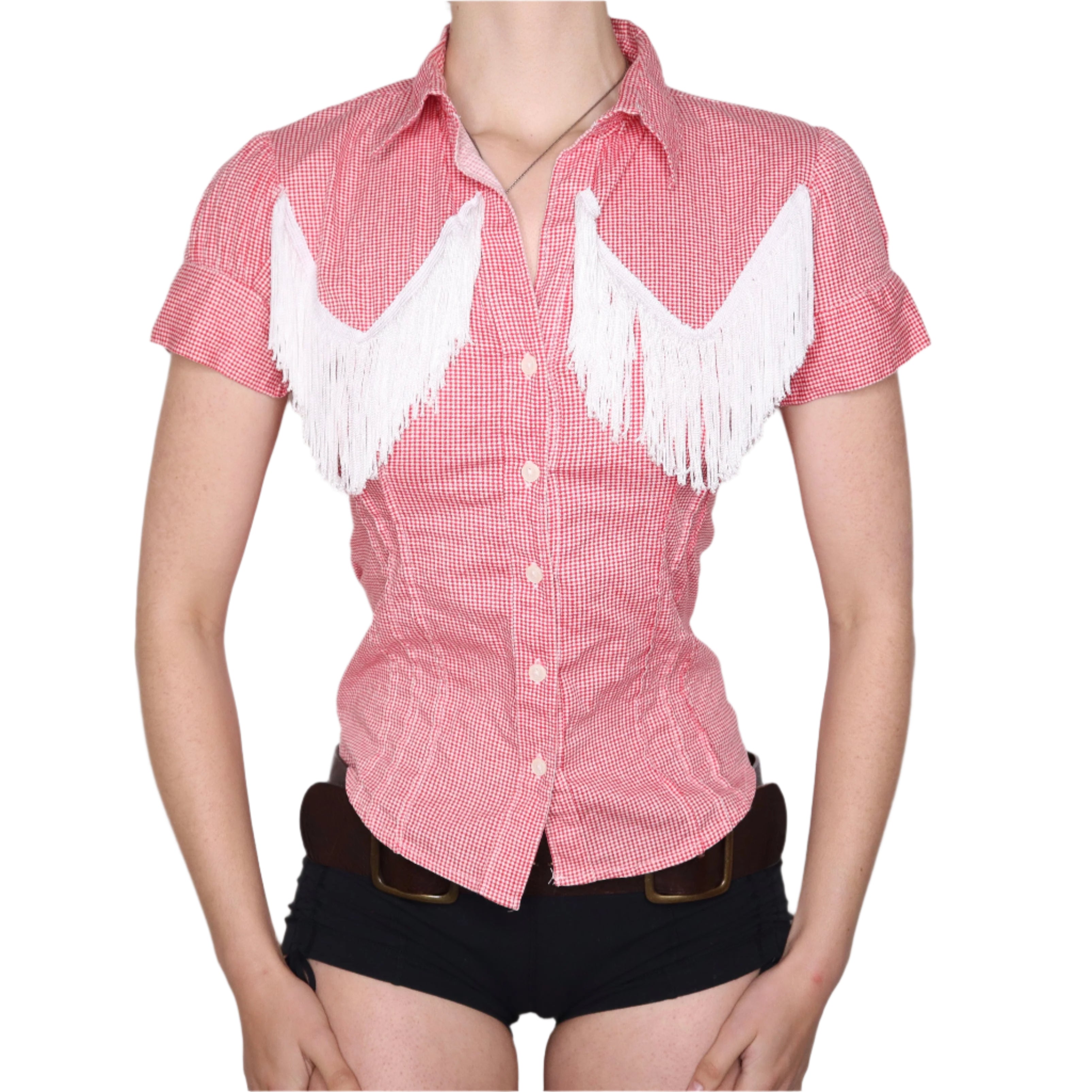 Y2K Red Gingham Cowgirl Fringe Top (S)