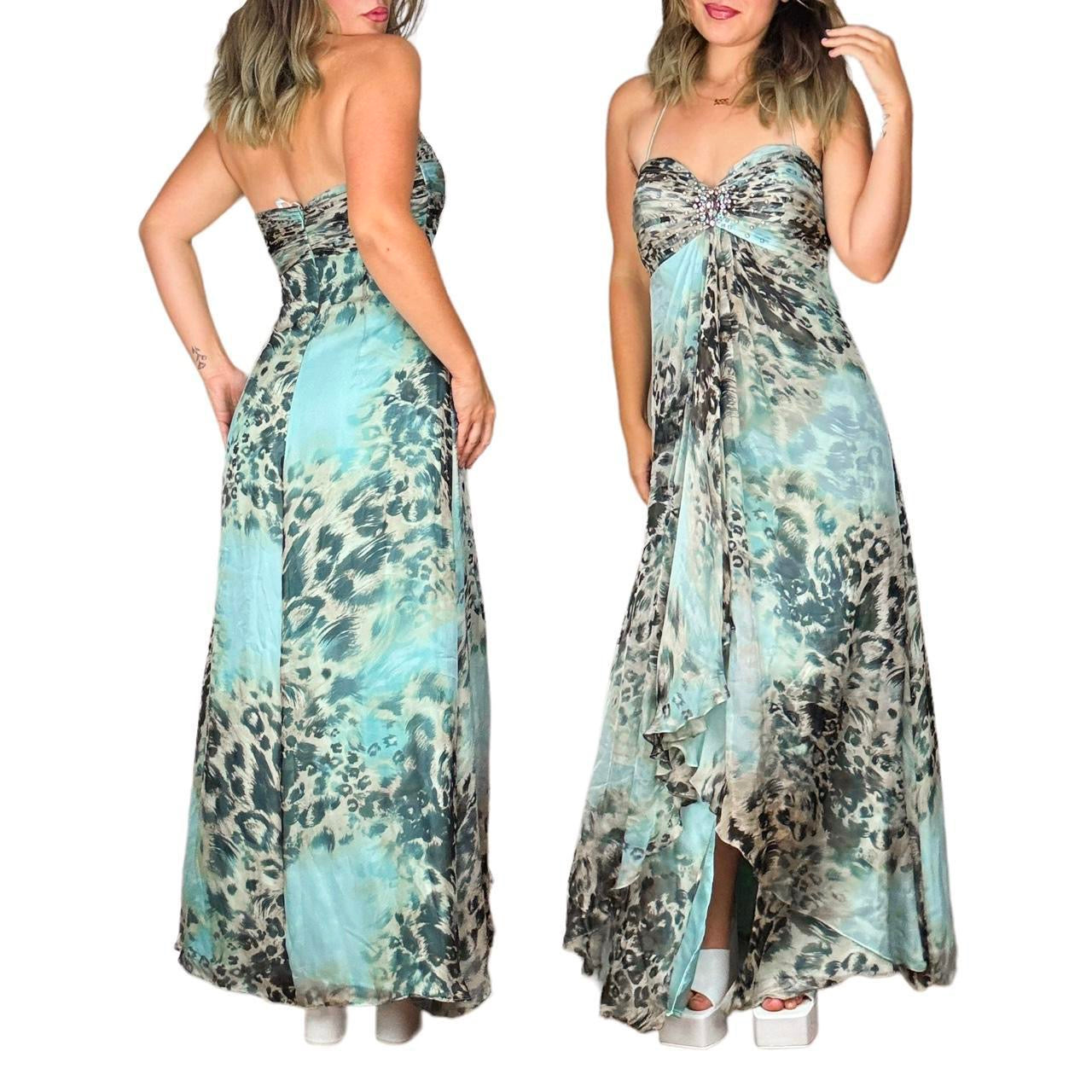 Y2K Seafoam Silk Leopard Gown (L)