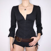 Y2K Black Hook and Eye Blouse (XS)