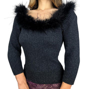 90s Marabou Feather Trim Sweater (M/L)