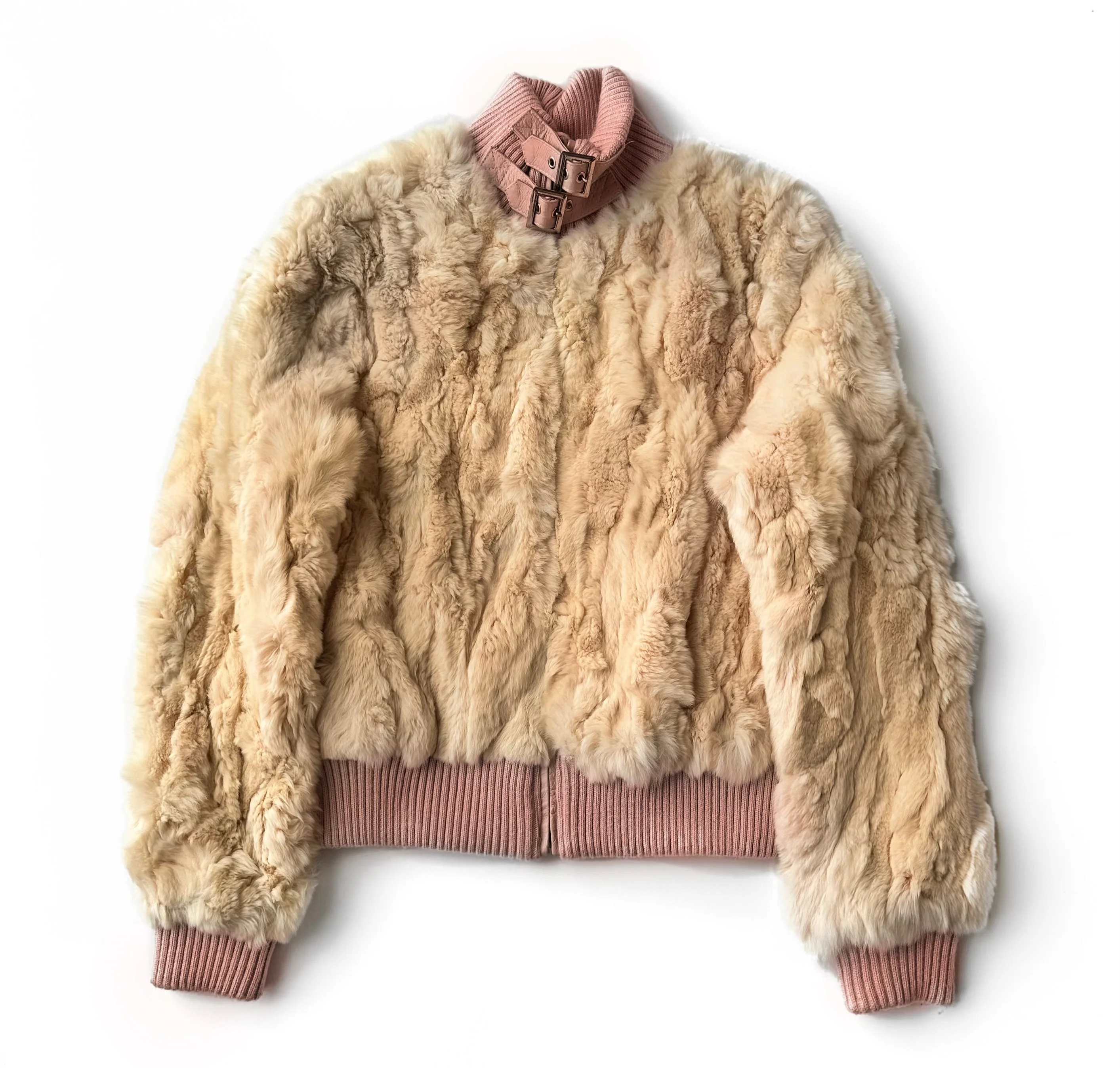 Pink & Tan Genuine Fur Jacket (XS/S)