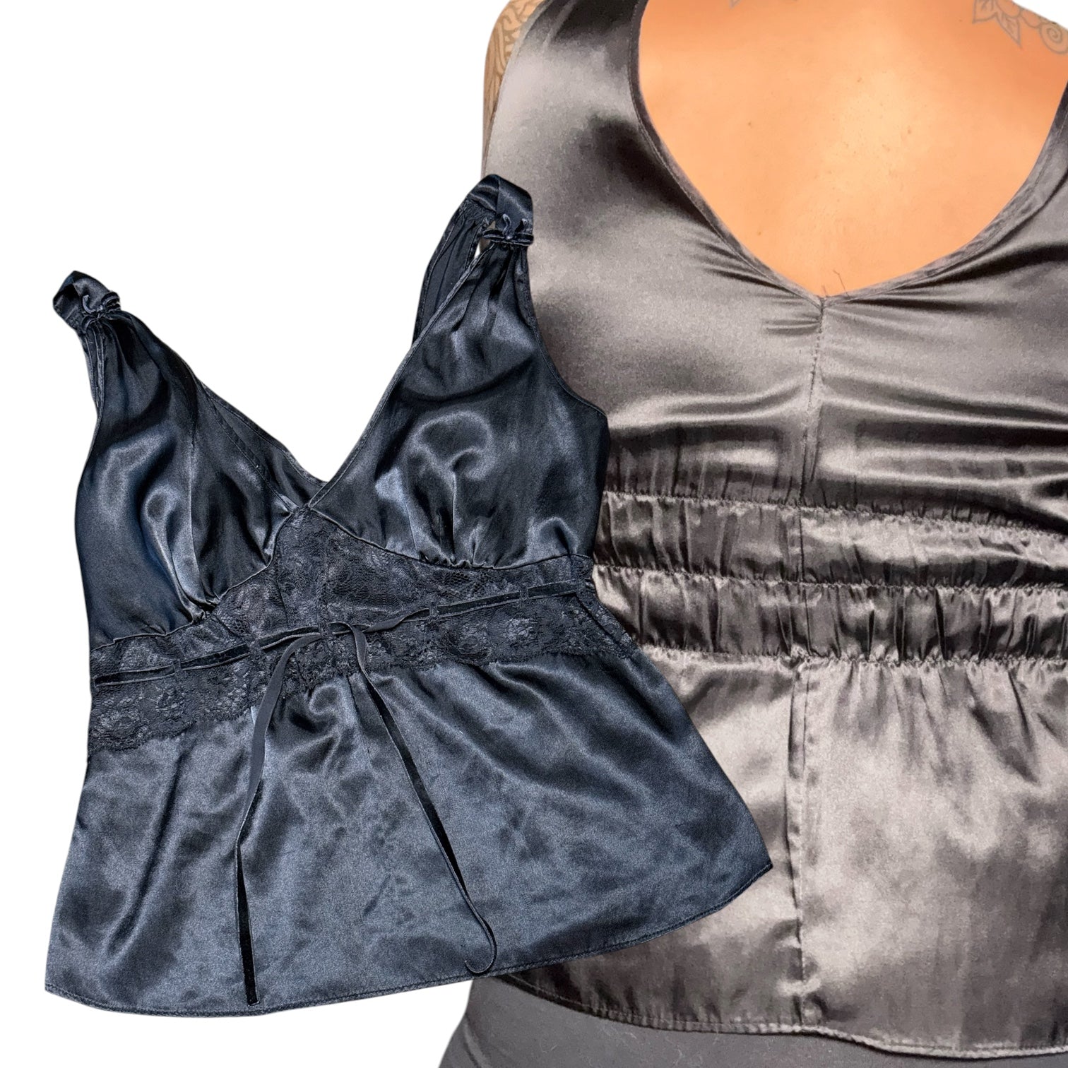 Y2K silky lace babydoll tank (M/L)
